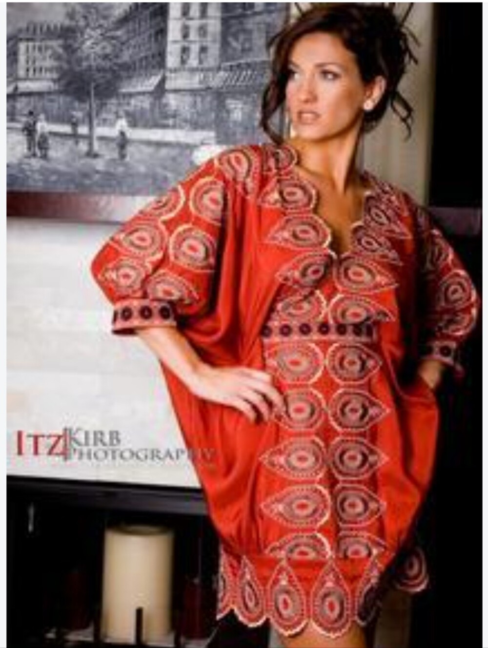 BCBG MAXAZARIA Runway Bohemian Embroidered Silk Terra Cotta Dress